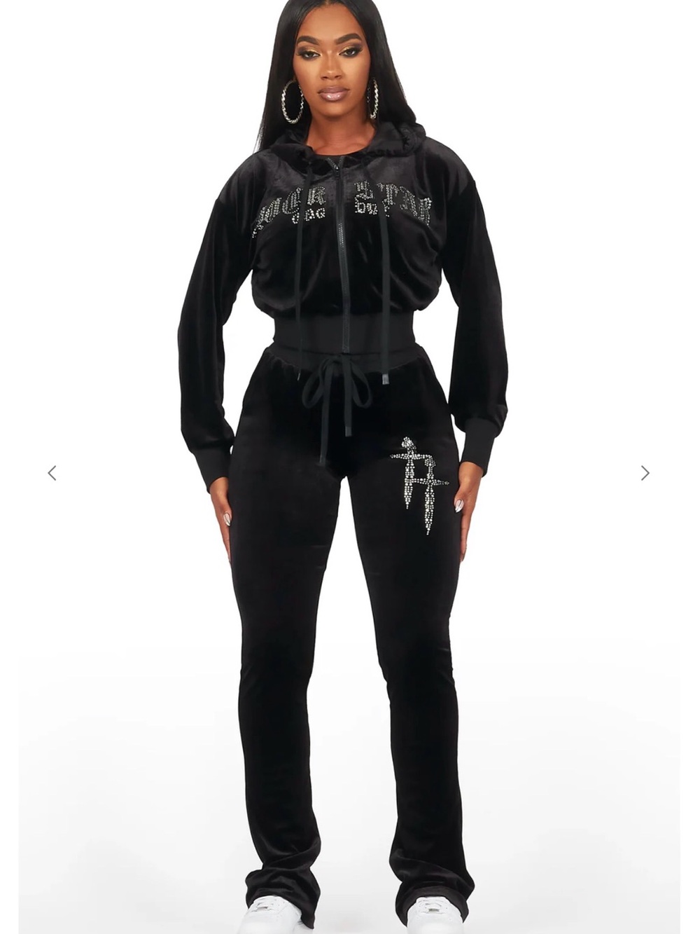 Rockstar Original Atalaya Black Stacked Rhinestone Velour Trackset